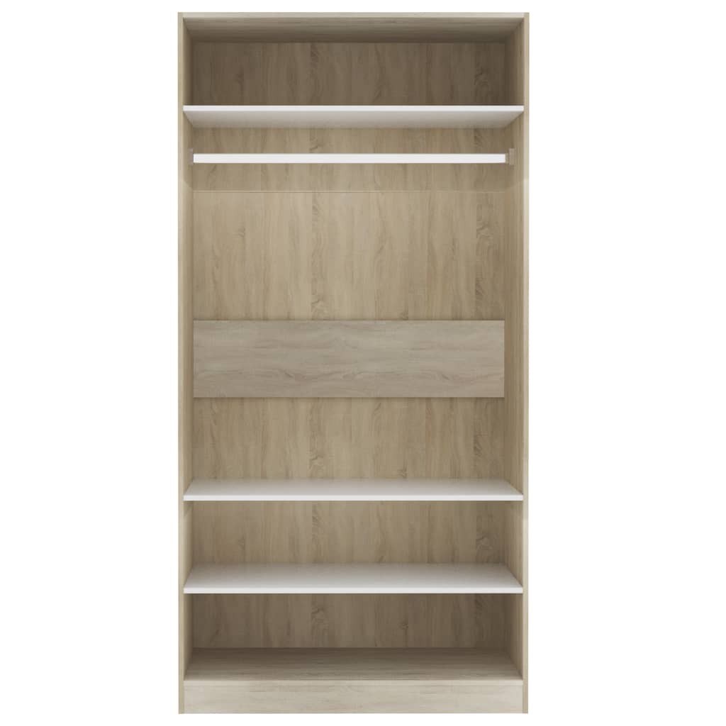 Wardrobe White and Sonoma Oak 100x50x200 cm Chipboard